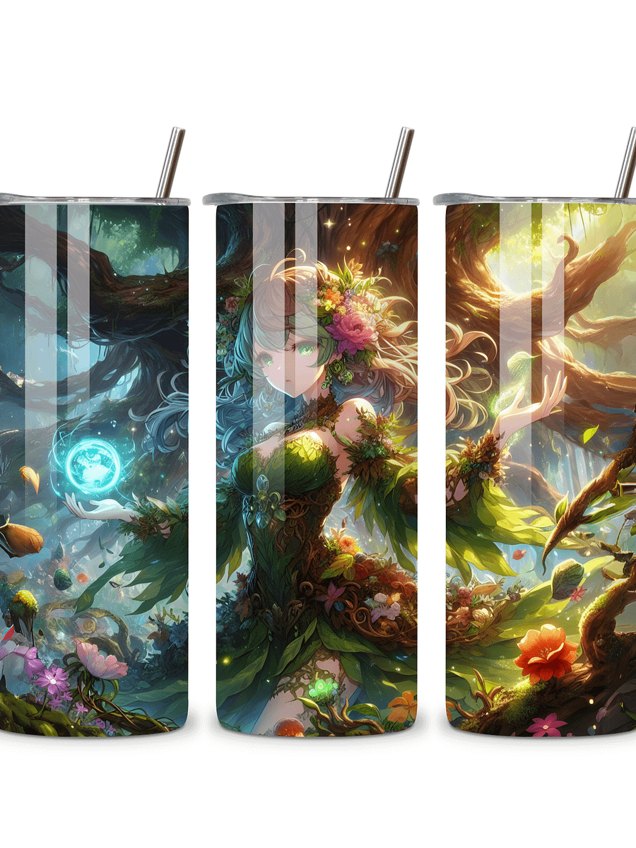 Elemental Anime Girl 20oz Skinny Tumblers with Metal Straws – Fire, Water, Earth, and Wind Designs – Double-Walled Insulated Stainless Steel Tumbler, Gift for Anime Fans and Nature Lovers (Earth) product image (4)