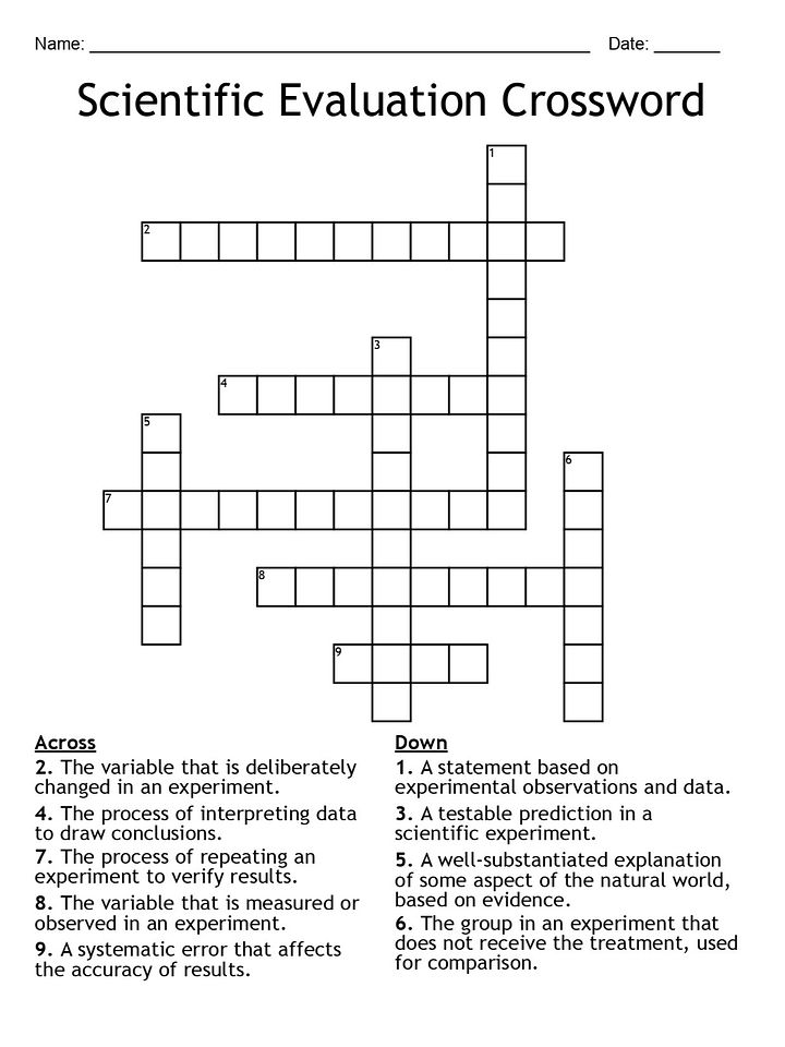 Scientific Evaluation Crossword Puzzle – Fun Science Activity product image (1)