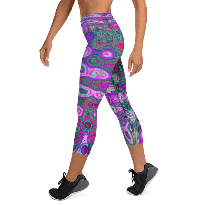 Abstract Mosaic Colorful Magenta Wavy Retro Capri Yoga Leggings product image (1)