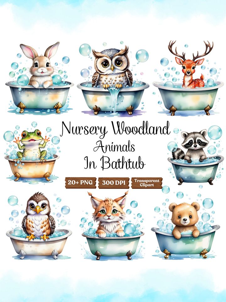 20+ Woodland Animals In Bathtub Clipart Bundle product image (1)
