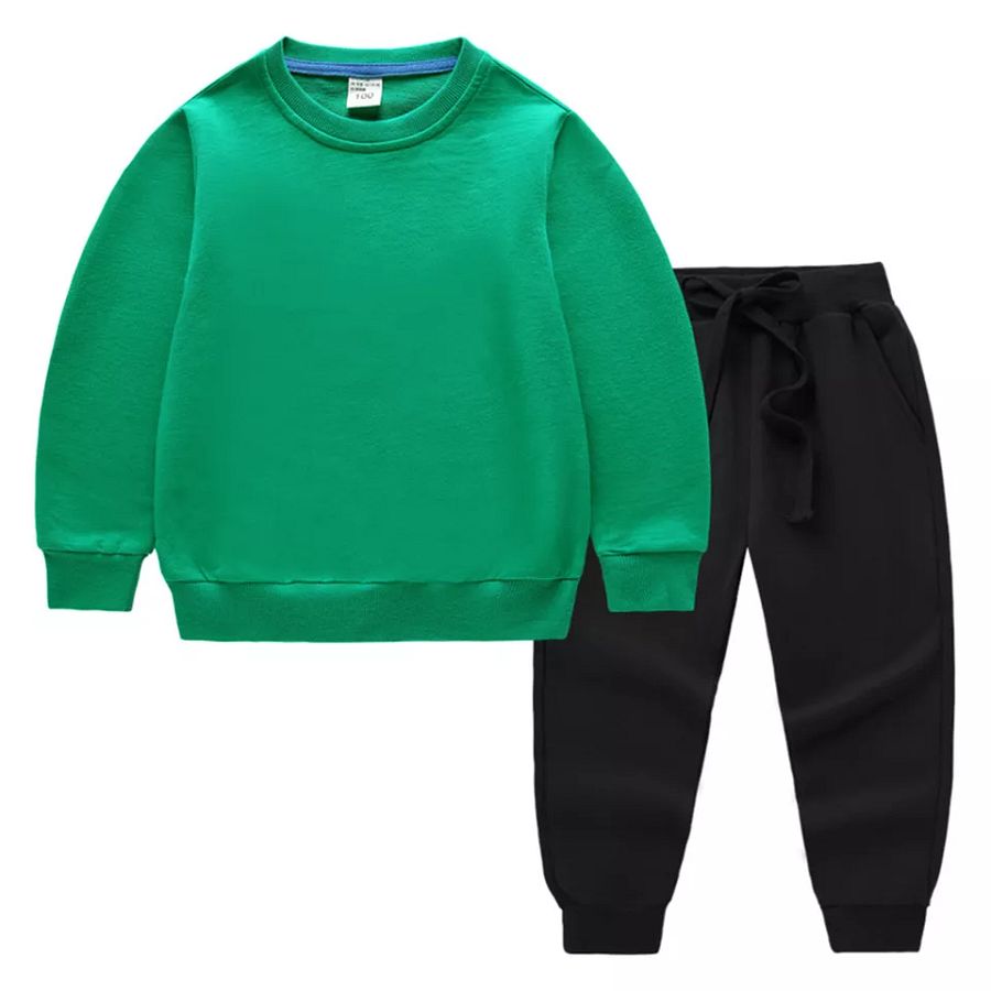 Kids Boys Girls Sweatsuit Solid Color Outfits Thermal Tracksuit Jogger Shirt product image (8)