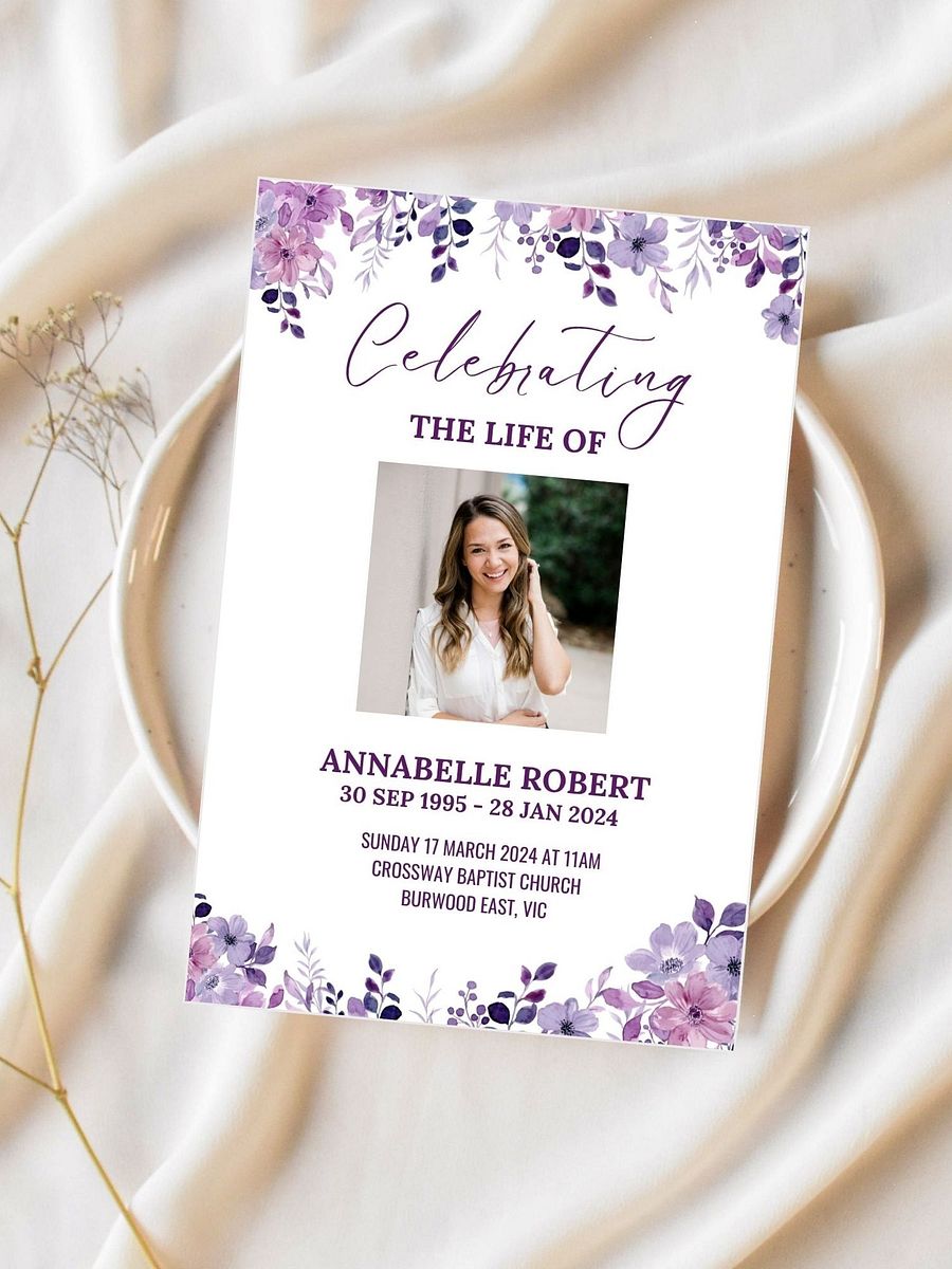 Purple Flowers Funeral Program Canva Template product image (2)