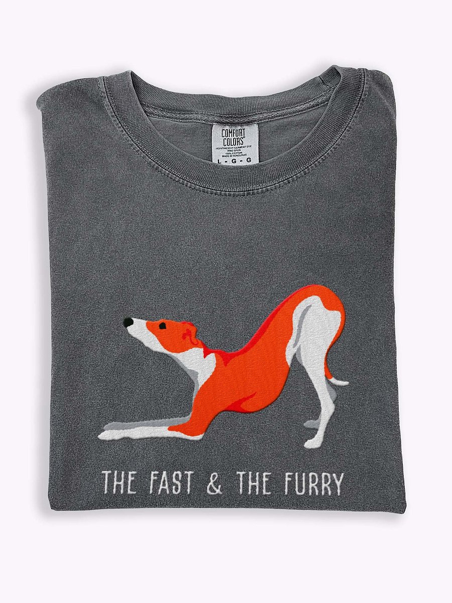 The Fast & The Furry T-Shirt(Embroidered) of an Italian Greyhound(Red & White) product image (1)