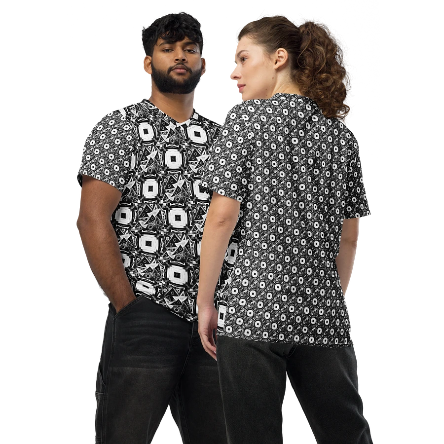 Abstract Black and White Triangles with Squares Unisex V Neck Sports Jersey product image (1)