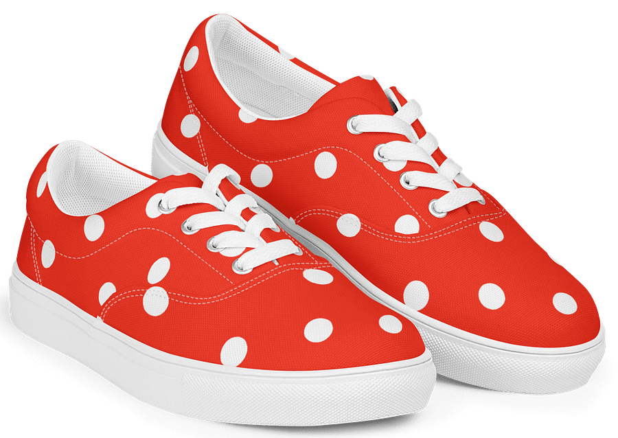 White Polka Dots on Red Men's Lace-Up Canvas Shoes product image (2)