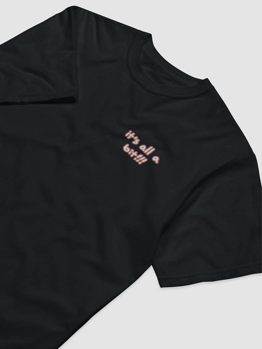 “It’s all a bit!!!” (sm. lined design, #CB5F5F) unisex eco tee product image (5)