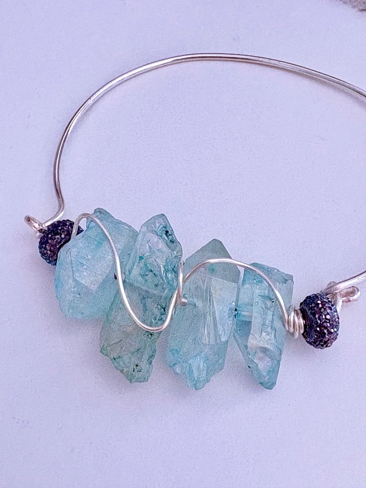 🌊 Mermaid Glow Bangle | Iridescent Light Blue Glass Crystals | Handmade 6" Diameter | Coastal Charm by Monique Faella Designs™ | MFD-00194 product image (2)