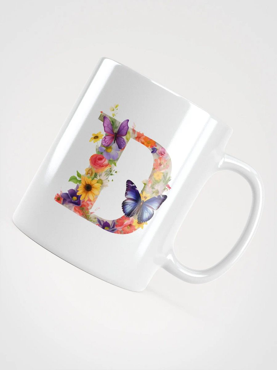 Letter D Monogram Floral Fantasy White Glossy Mug product image (11)