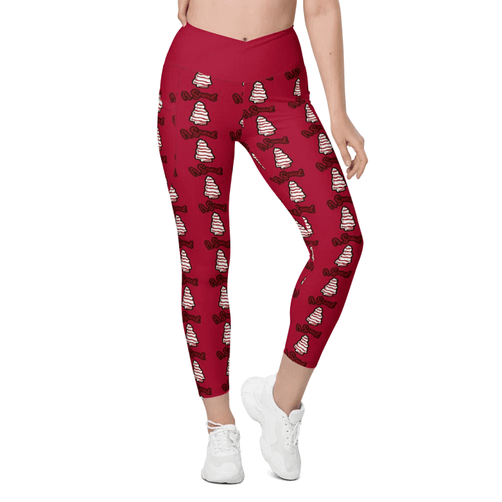 Vanilla Holiday Snack Cake All-Over Print Red Crossover Leggings with Pockets product image (1)