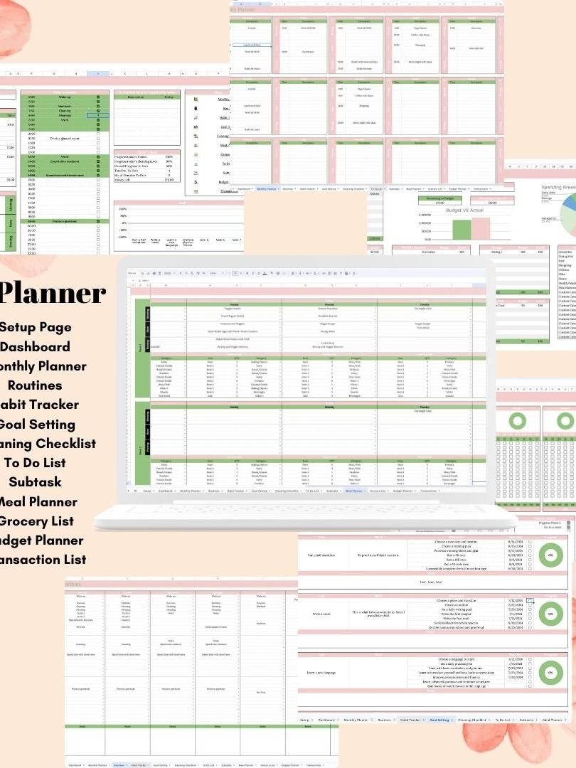 Life Planner Digital Template Google Sheets, Digital Life Planner, Easy Pastel Life Planner for Google Sheet Budget Spreadsheet product image (5)