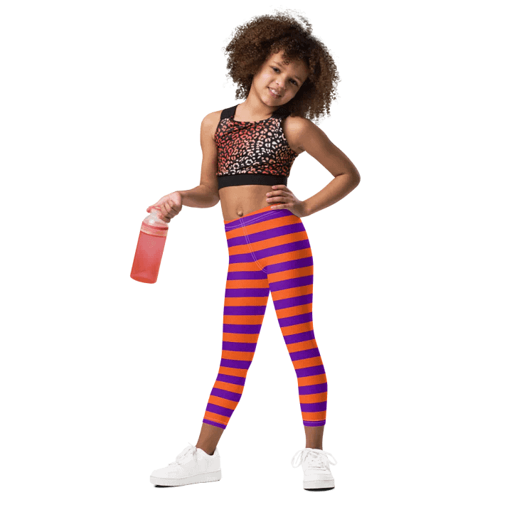 Striped Purple and Orange Kids Leggings product image (1)