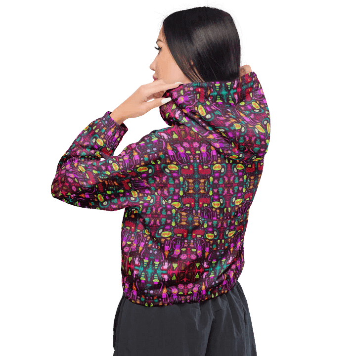 Abstract Darker Doodle Creatures Ladies Cropped Wind Breaker product image (2)
