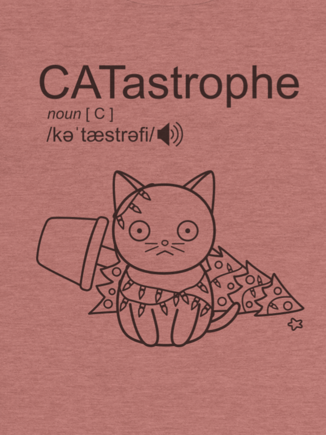 CATastrophe Unisex Long Sleeve Tee, Cat with Christmas Tree, Black Print product image (1)