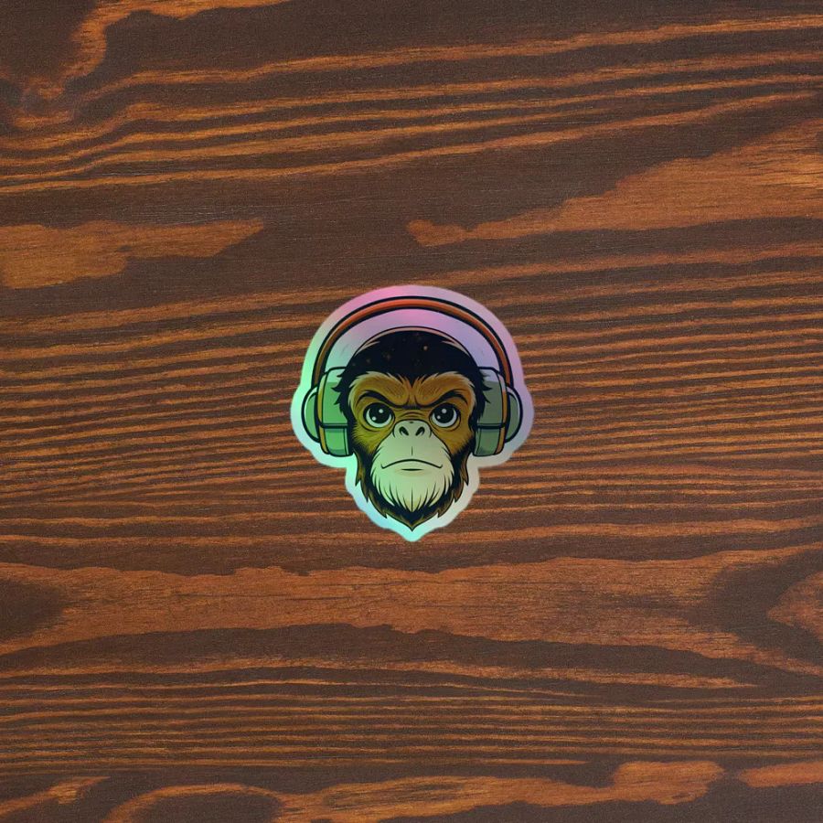 Kiss Cut Holographic Cute Monkey Wearing Headphone Sticker product image (3)