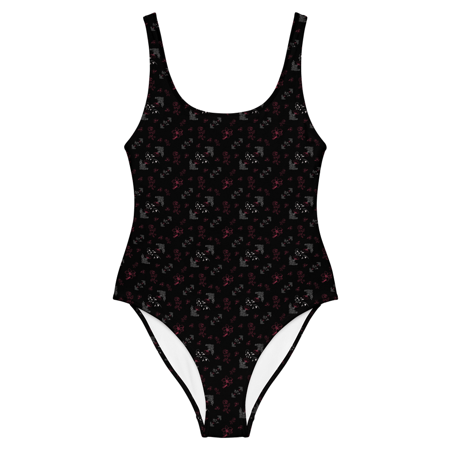 Magenta and White Flowers on Black One-Piece Women's Swimsuit product image (3)