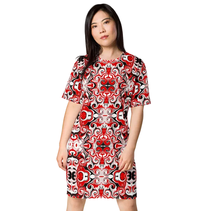 Red Abstract Swirls T-Shirt Dress product image (2)