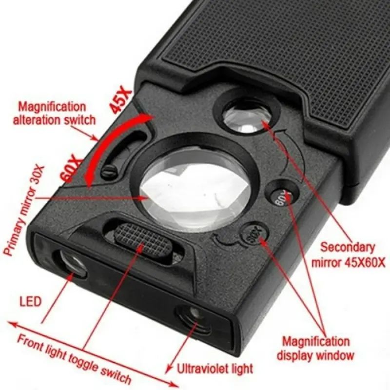 3-in-1 LED Jewelers Loupe - Foldable Magnifying Glass with 30x, 45x, 60x Zoom for Rockhounds product image (3)