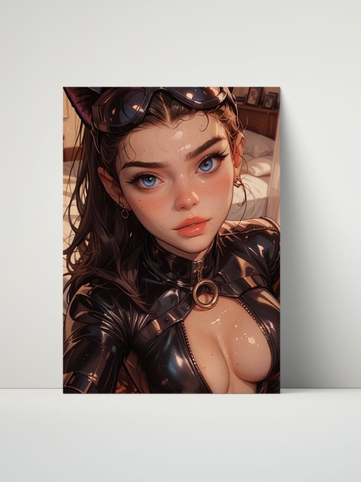 Catwoman Black Latex Catsuit Selfie – Glossy 8x10 Metal Print product image (1)