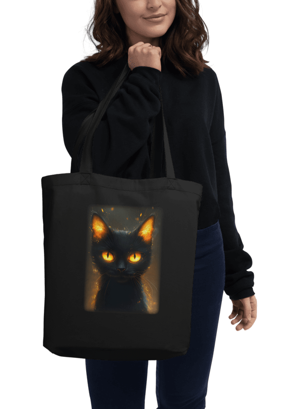 Eco-Friendly cotton Tote Bag. Cat with fire in its eyes product image (2)