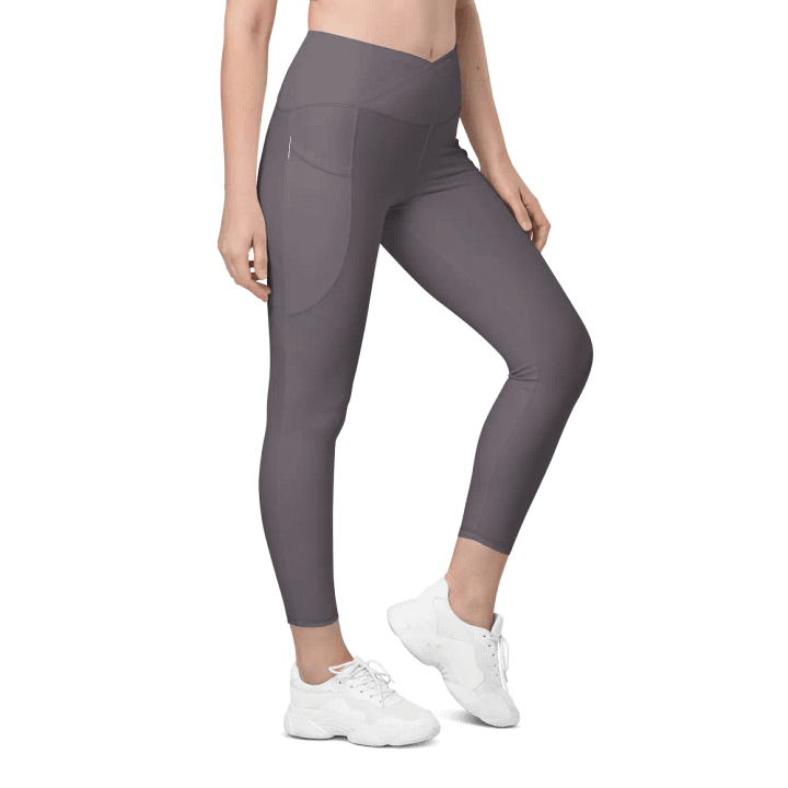 Plain Dark Brown Light Summer Women's High Waisted Premium Crossover Leggings with Pockets by Treasure Pie product image (1)