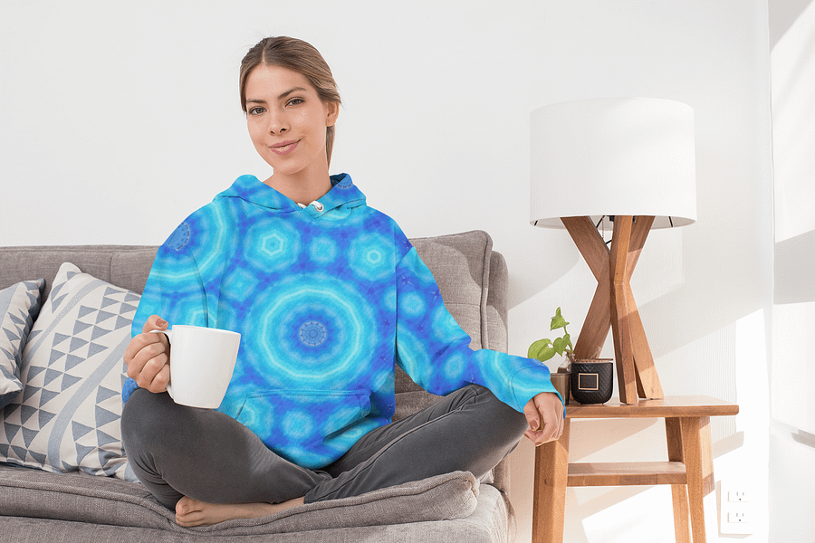 Abstract Circular Pattern in Blues Unisex All Over Print Hoodie product image (4)