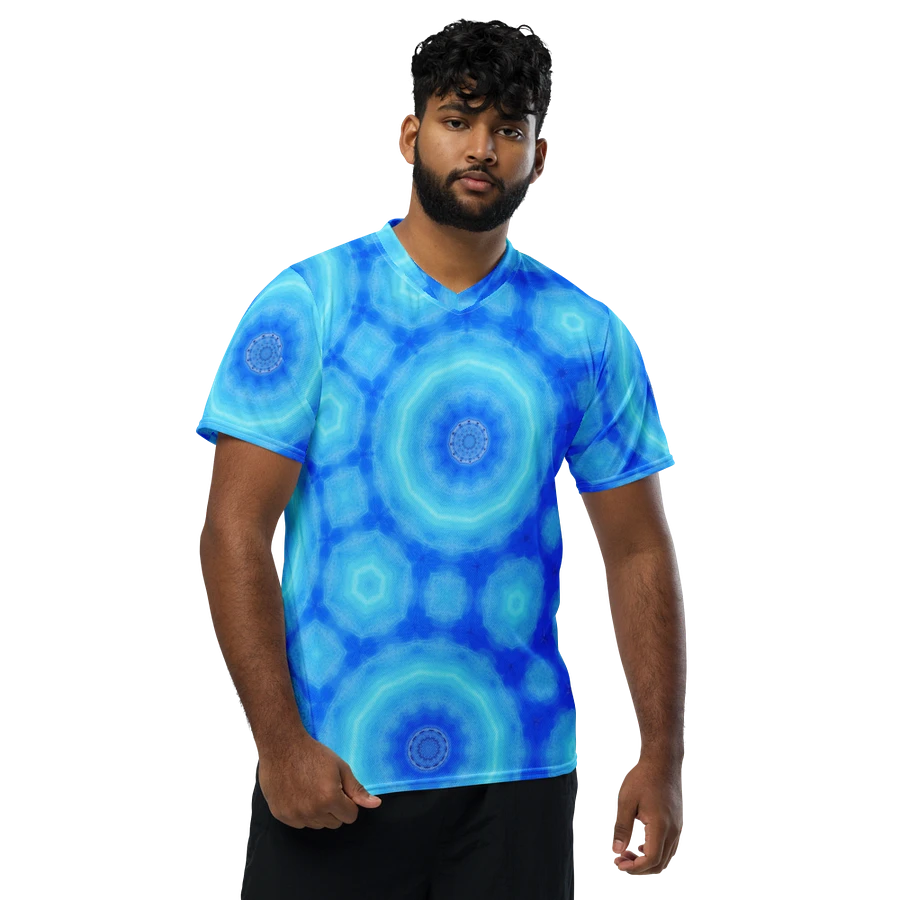 Abstract Circular Pattern in Blues Unisex V Neck Sports Jersey product image (12)