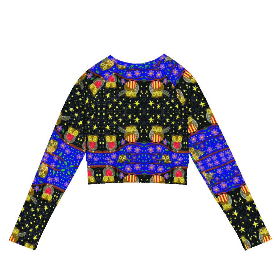 Symmetrical Starry Night Owl Dream Long Sleeve Crop Top product image (10)