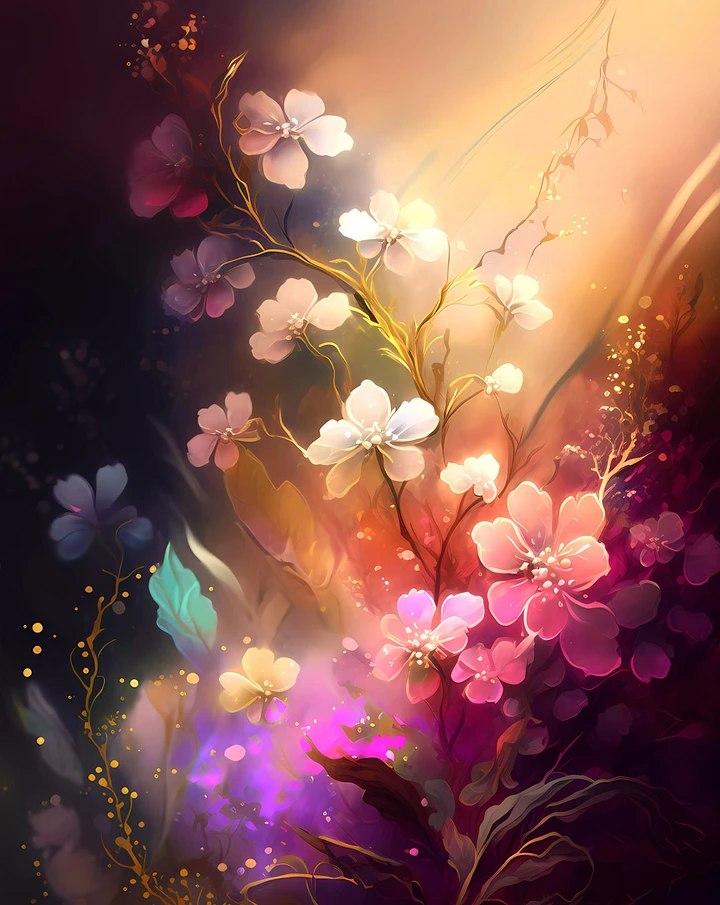 Enchanted Twilight Blossoms Poster: Radiant Floral Art for Mystical Interior Ambiance Matte Poster product image (1)