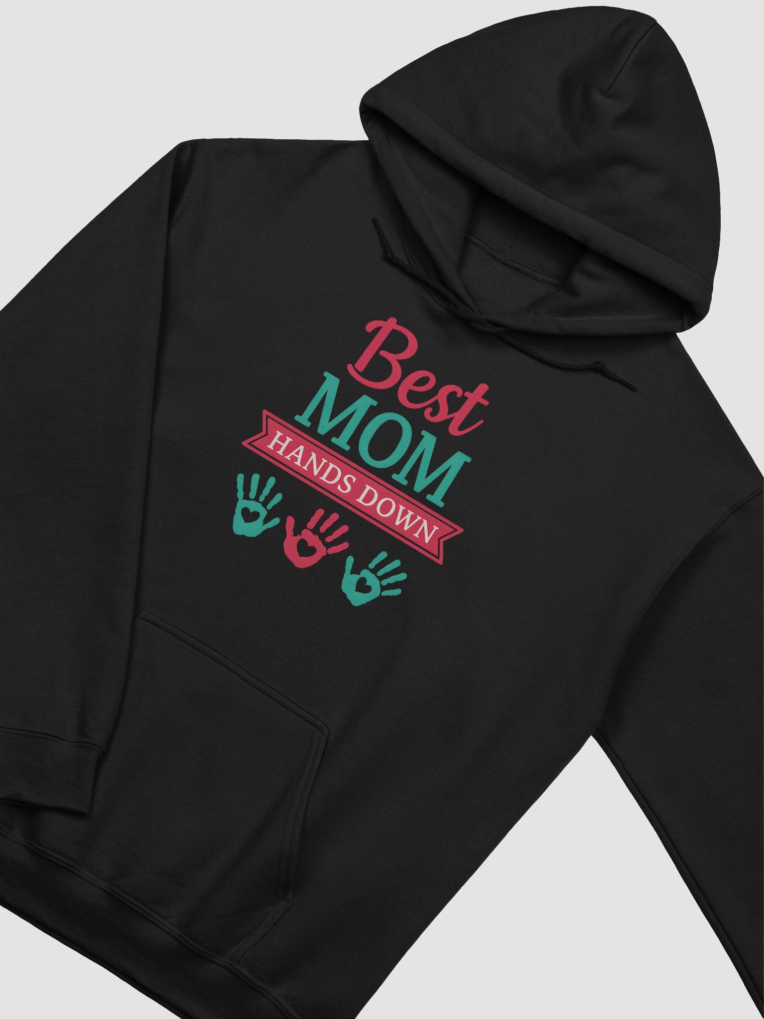 Best Mom Hands Down Hoodie – Cozy & Colorful Handprint Mother’s Day Gift product image (2)