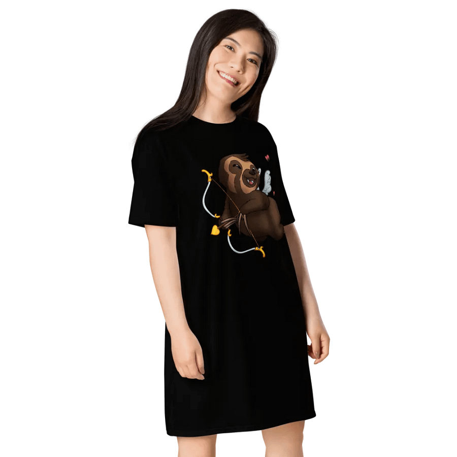 Black Cupid Sloth Love T-Shirt Dress product image (4)