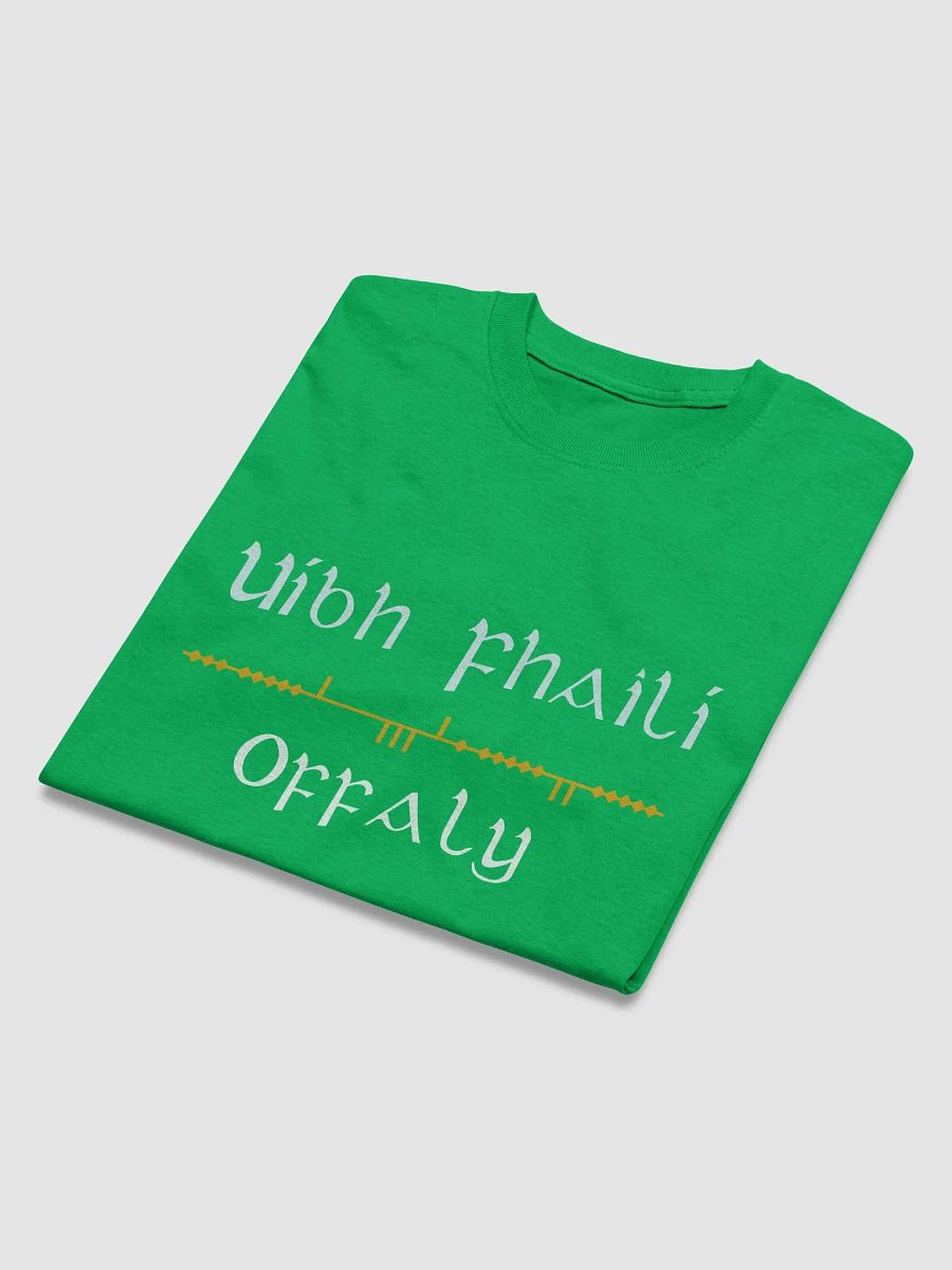 Offaly/Uíbh Fhailí Scholastic style Ogham Green printed T-shirt product image (3)