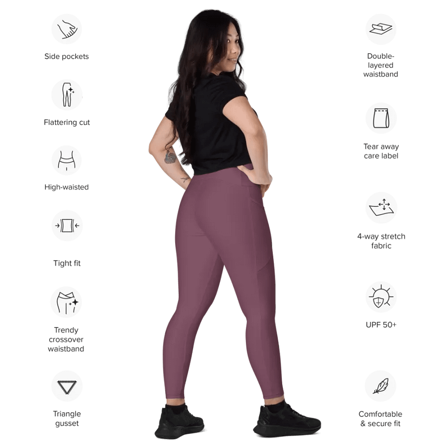 Plain Deep Purplish Red Soft Summer Women's High Waisted Premium Crossover Leggings with Pockets by Treasure Pie product image (10)