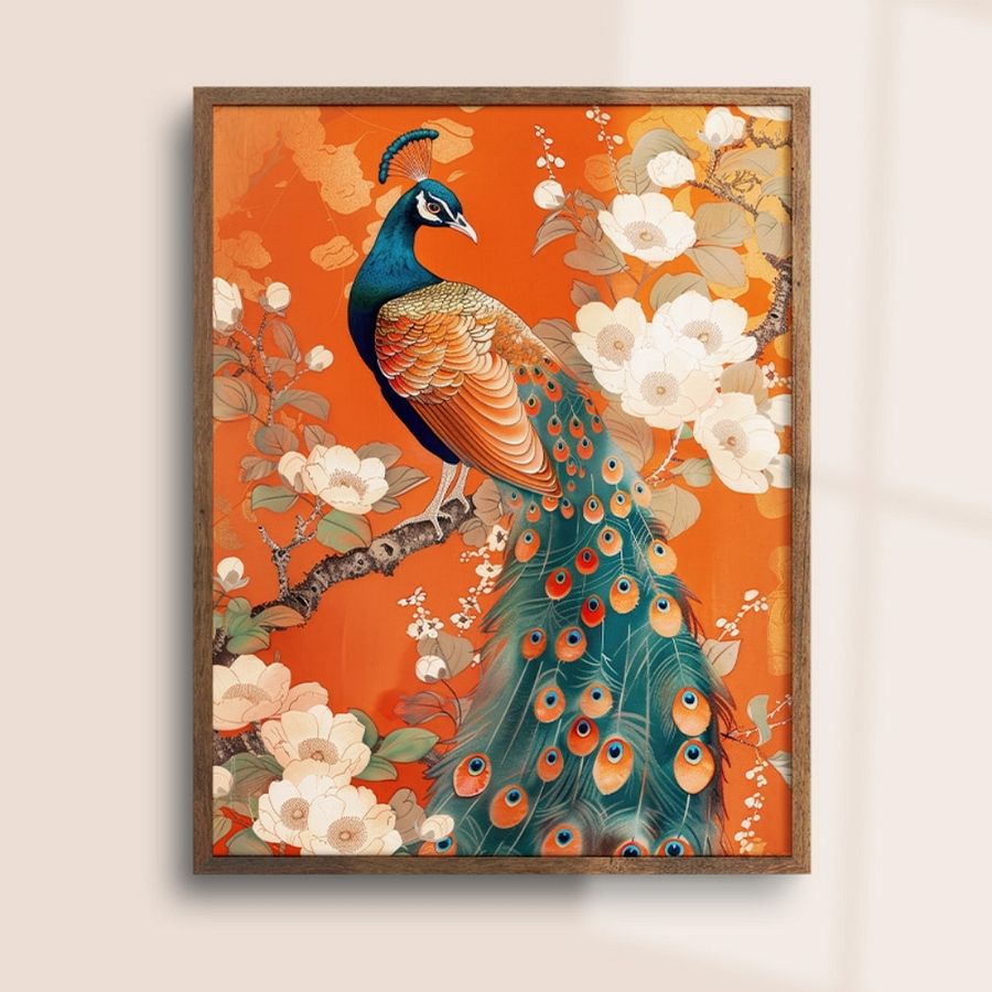 Art Nouveau Peacock on Orange Floral Art Print product image (24)