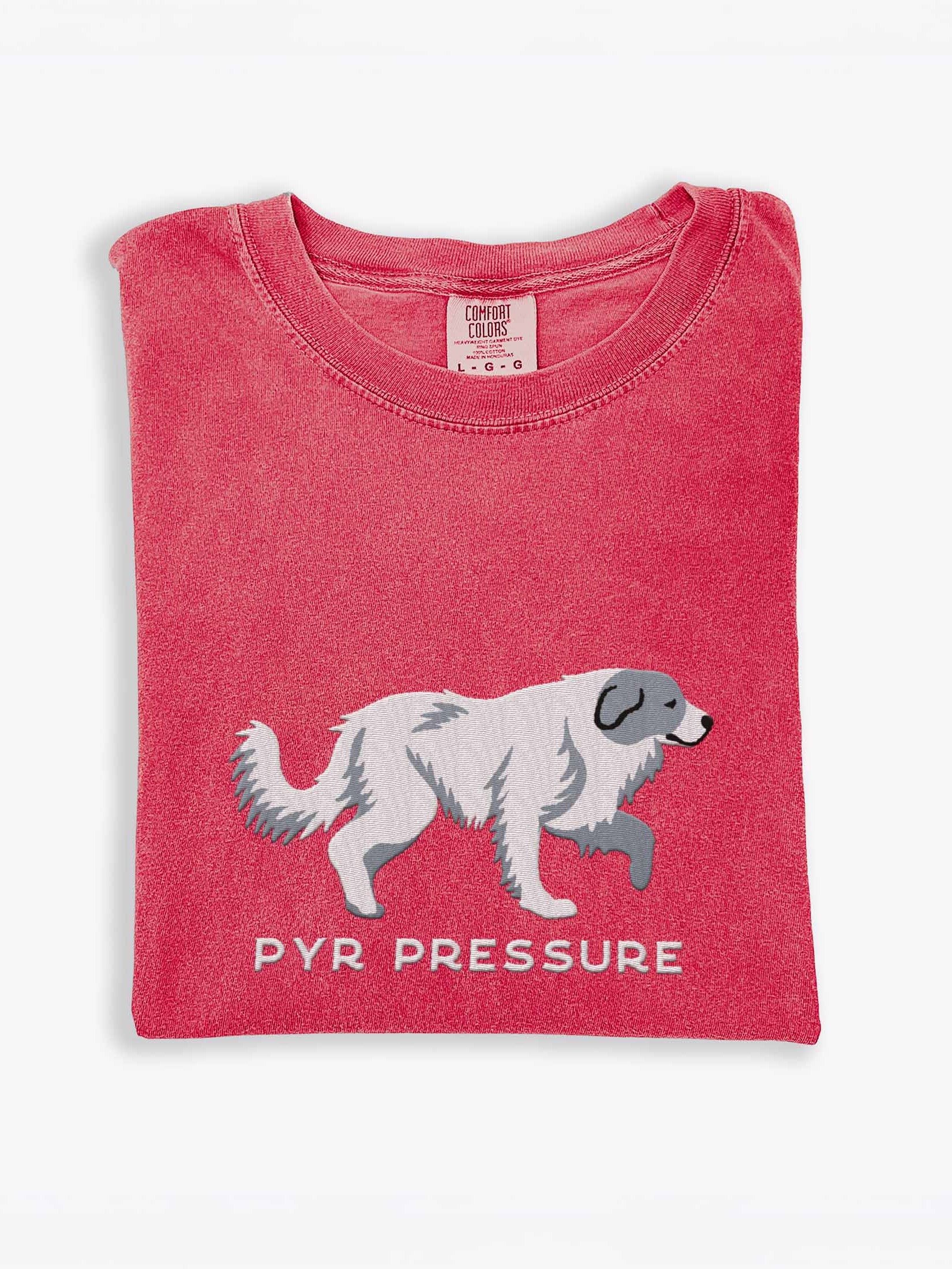Pyr Pressure T-Shirt(Embroidered) of a Great Pyrenees(Blue & White) product image (1)