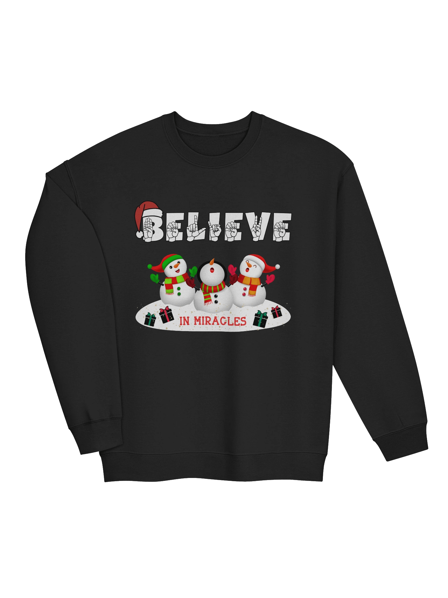 "Believe in Miracles – ASL Snowman Christmas Shirt" product image (3)