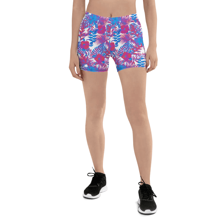 shorts  in  blue and pink colors tropical leaves design. Perfect for holiday vibes product image (1)