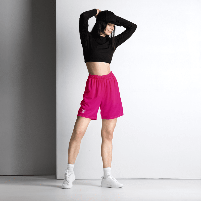 Women's | BRN.2C.C.™ Mesh Shorts | Coastal Cool Meets Sporty Style | Recycled Unisex Activewear 🌊🔥| White Logo on Vibrant Pink product image (1)