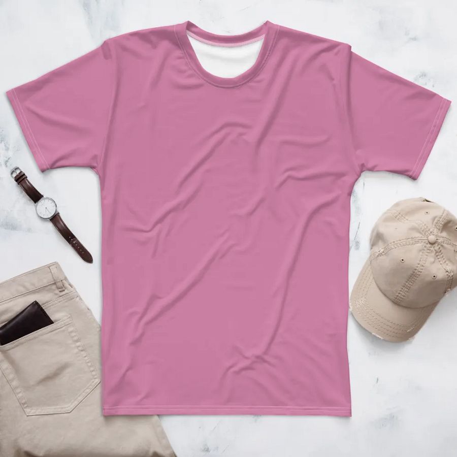 Plain Medium Carnation Pink True Summer Men's Crewneck Polyester Heavyweight Premium T-Shirt by Treasure Pie product image (1)
