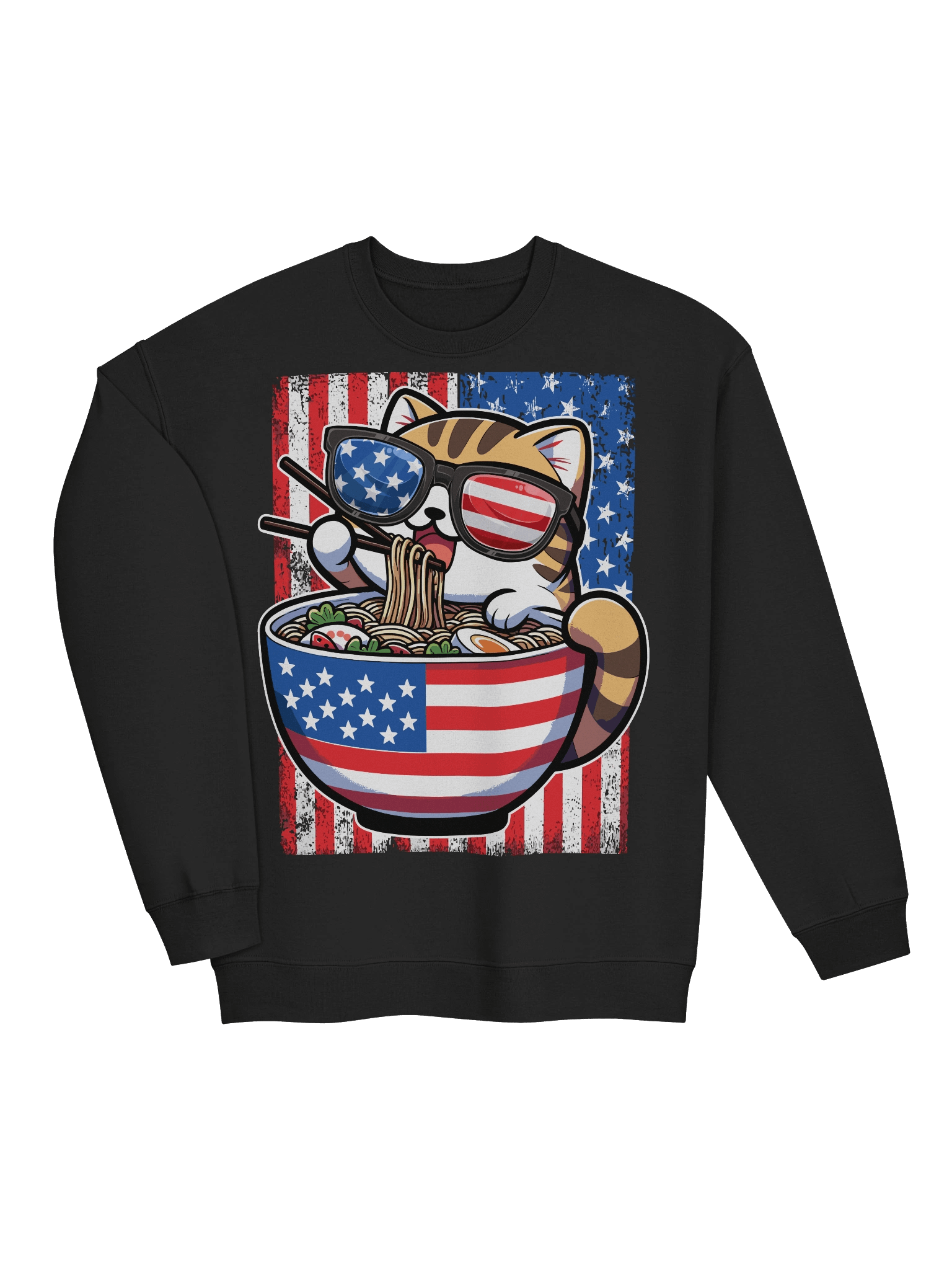 Cute Patriotic Noodle Cat Sweatshirt – Fun USA Ramen Pullover for Cat Lovers product image (3)