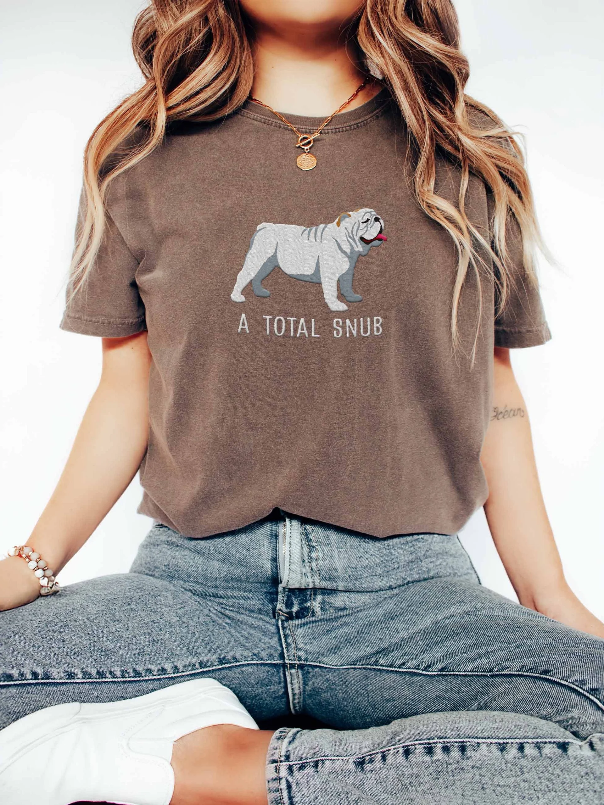 A Total Snub T-Shirt(Embroidered) of an English Bulldog(White) product image (2)