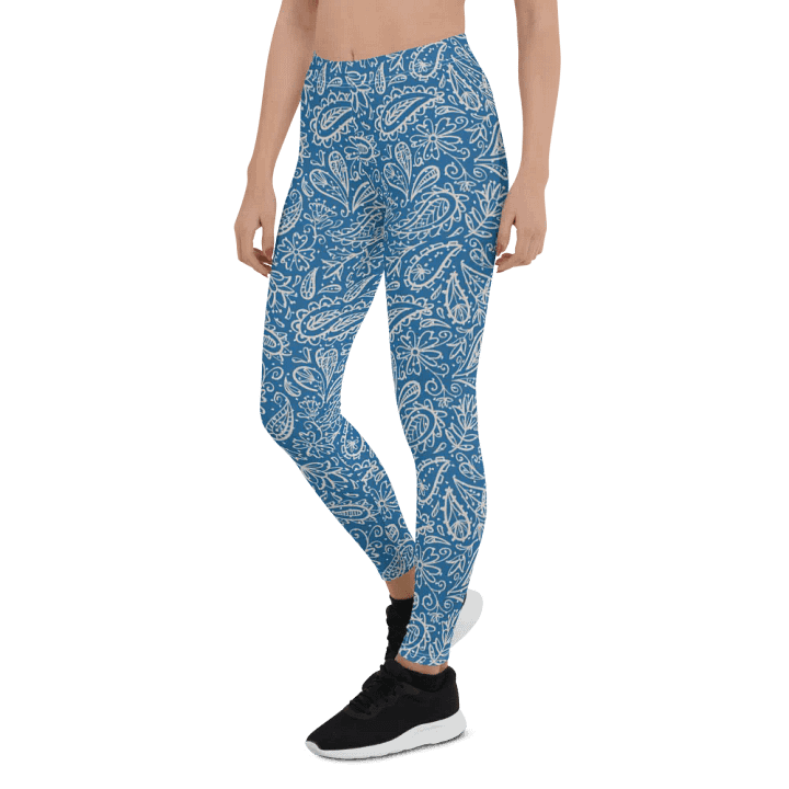 comfortable leggings in soft blue with white paisley  design for those that  like paisley pattern elements product image (2)
