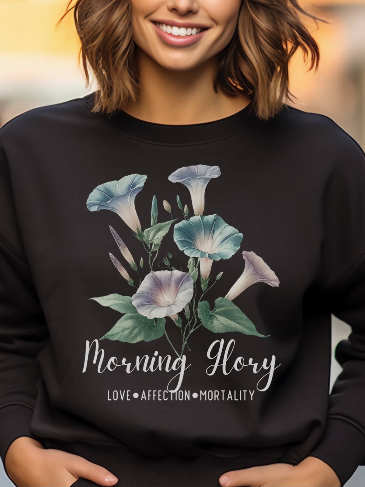 September Birth Month Inspirational Morning Glory Flower Sweatshirt: Love Affection Mortality product image (1)