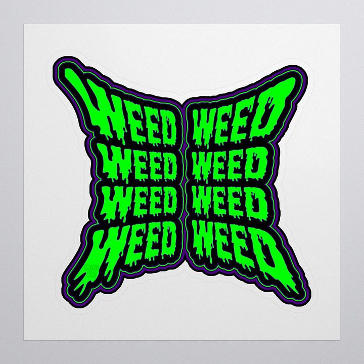 Weird Weed Word Stoner Sticker, Purple Green Black Cannabis Butterfly Art product image (1)