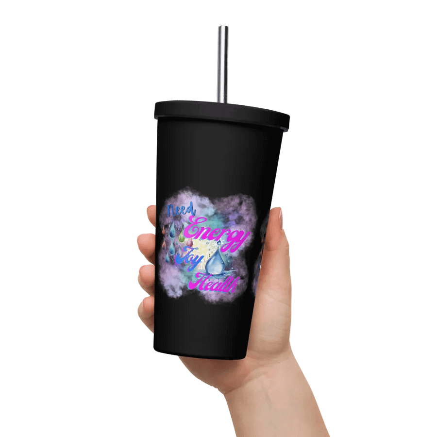 Insulated Tumbler with straw  with beautiful swirly  water drop splash and drops design, product image (11)