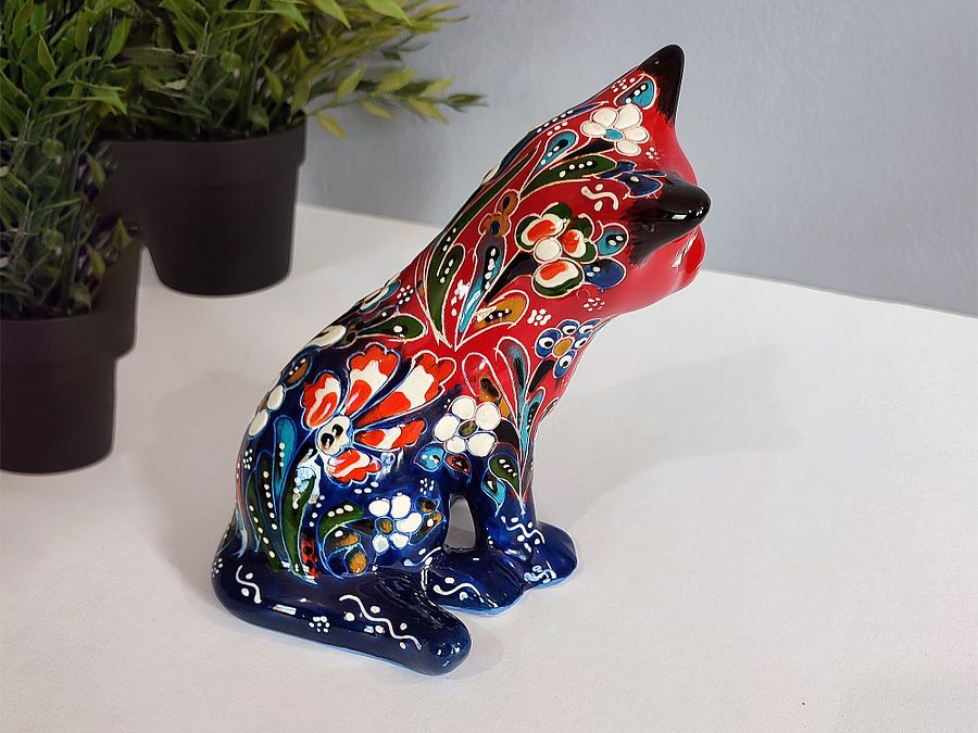 Ceramic handmade cat, Turkish decor (Red) — handmade pottery product image (4)