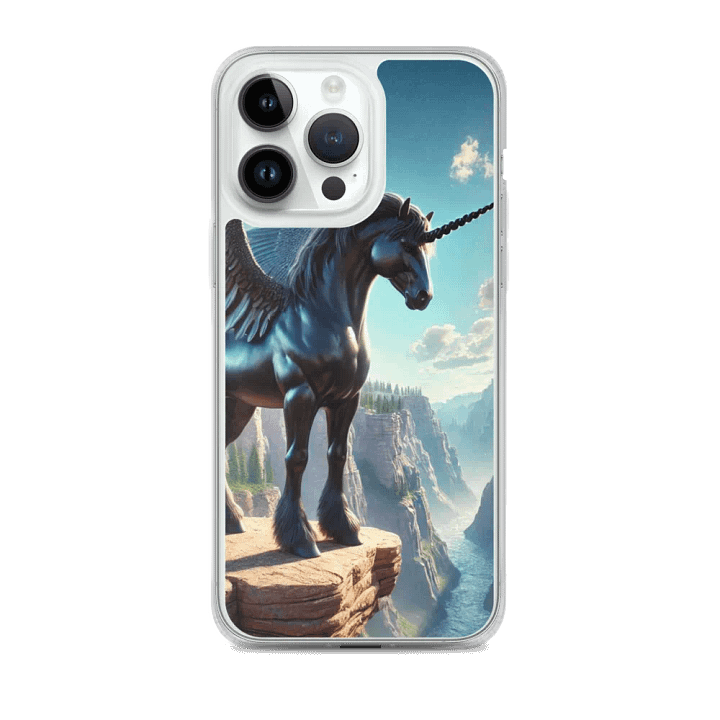 MagSafe® Clear Case for iPhone® | AI-Designed Black Winged Unicorn product image (2)