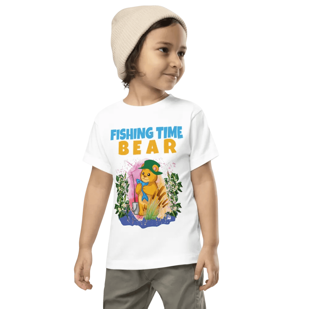 Bear Fishing Time Cute Colorful Funny Bella + Canvas Toddler T-Shirt – Funny Shirt & Gift for Kids product image (1)