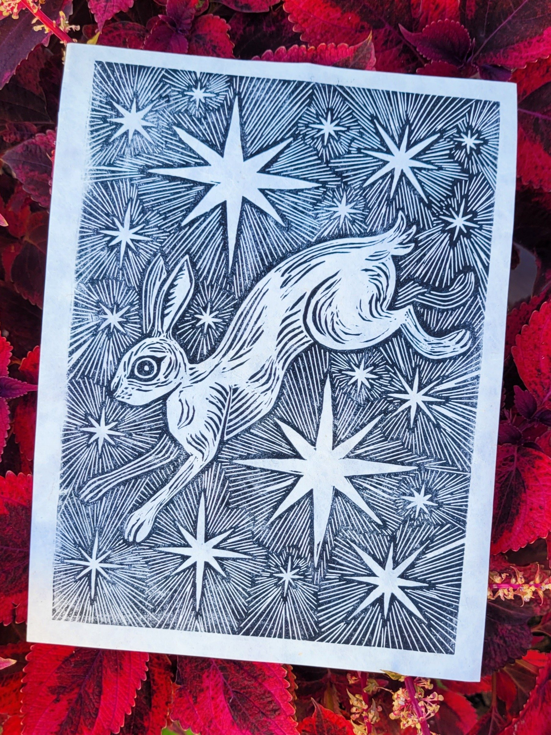 Starry Rabbit Lino Print/Patch product image (1)