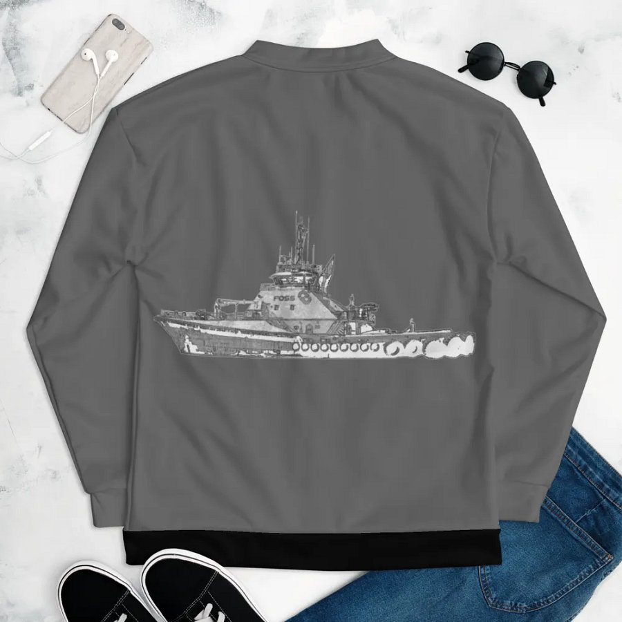 Foss Tugboat Sketch Gray Bomber Jacket product image (9)