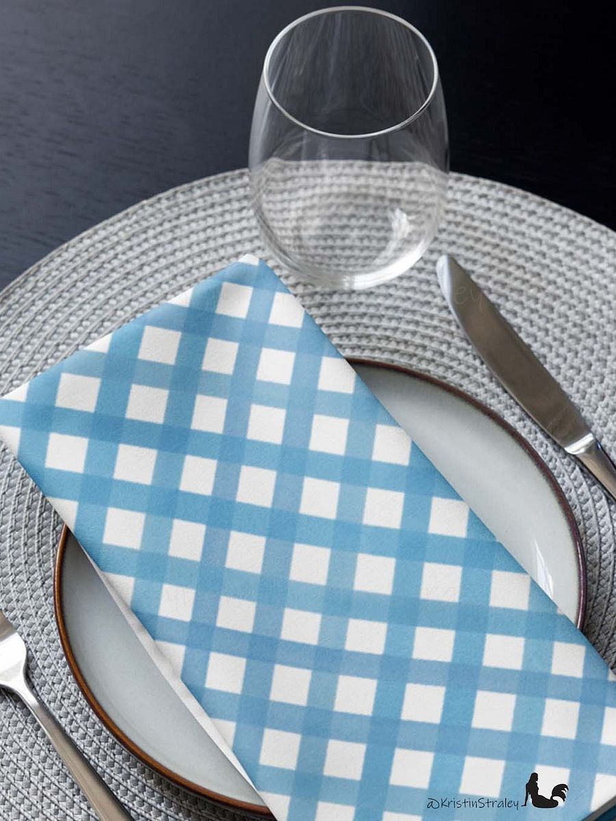 Blue Gingham Set on White Cloth Napkins Set of 4 product image (11)